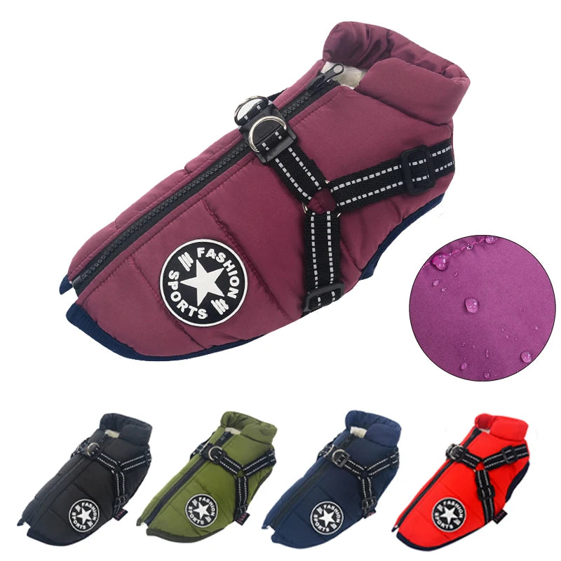 Pet Dog Jacket With Harness - Waterproof Outdoor Dog Coat